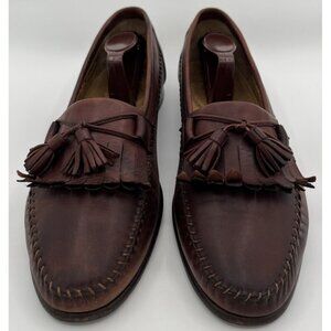 Santoni Italy Handmade Stitched Brown Leather Kiltie Tassell Loafers Men Size 9D